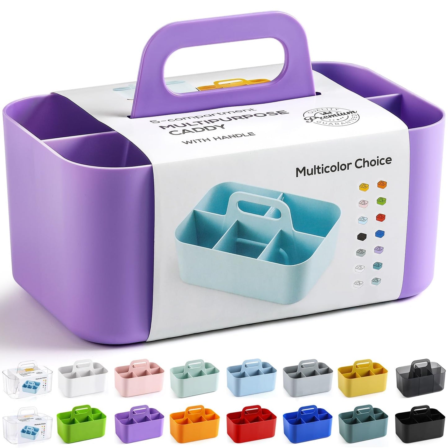 Multiuse Caddy Organizer with Handle, Portable Divided Plastic Tote Bin - Art Craft, Stationary Pen Marker Crayon, Makeup Hair Supplies Storage - Bathroom, Classroom, Dorm, Office, Desk Holder -Purple