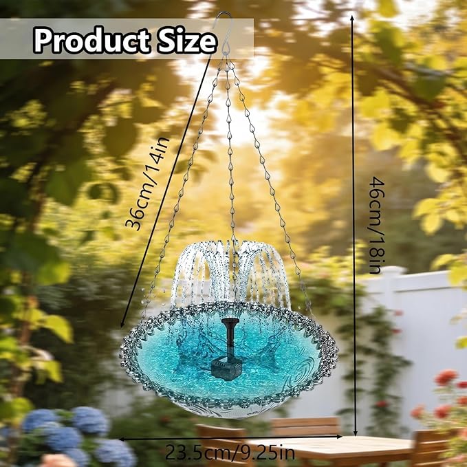 Hanging Solar Bird Bath Fountain with Solars Pump & Bowl & Chains Large Humming Solar Water Fountains with Flowing Water for Outdoor Garden Backyard Patio Lawn(Purple)
