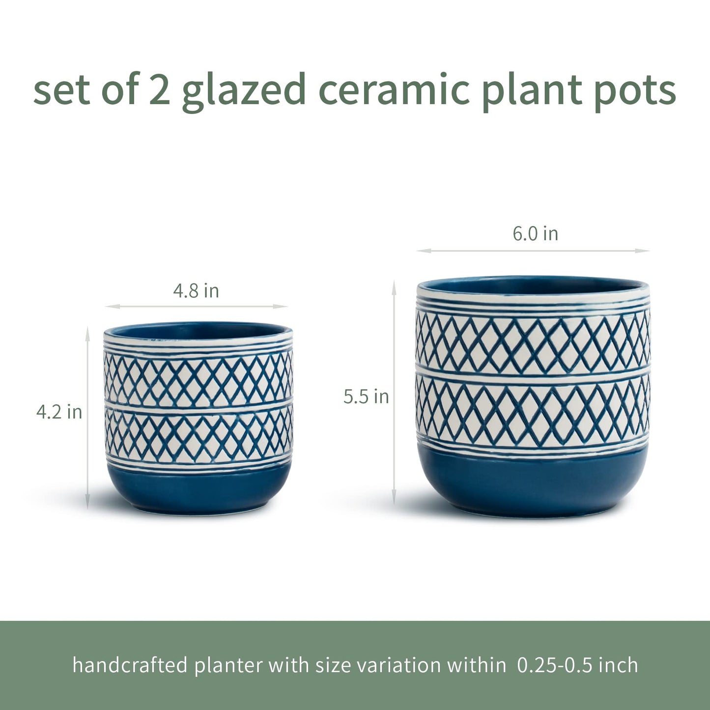 HERDUK Decorative Ceramic Flower Pots Set of 2 – 6 & 4.7 Inch Indoor Plant Pots, Boho Decorative Pots for Plants, Orchid & Succulent Planters with Drainage