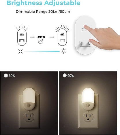 L LOHAS LED Motion Sensor Night Light, [2 Pack] Motion Activated Night Light, Daylight White, Adjustable Brightness, Motion Sensor Light Indoor Plug in for Nursery, Kids, Bedroom, Bathroom Nightlight