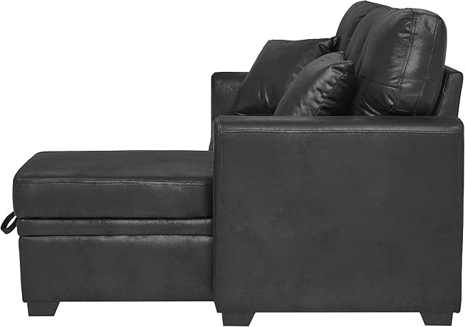 Eafurn Faux Leather Tufted Convertible Sleeper Sectional Sofa Bed, 3 Seater L