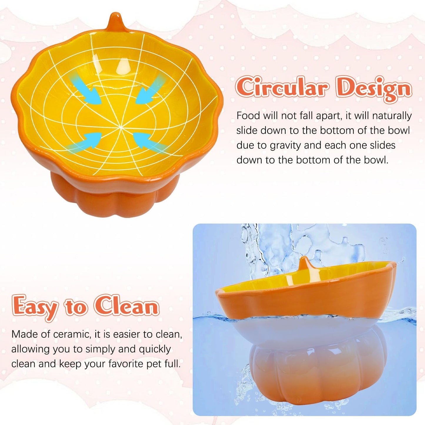 Hamiledyi Ceramic Raised Cat Bowl Tilted 15° Elevated Cat Bowl for Food or Water Anti Vomiting and Whisker Fatigue Cute Pumpkin Shaped Pet Feeder Bowl for Indoor Cats Kitten and Dogs (Orange Pumpkin)
