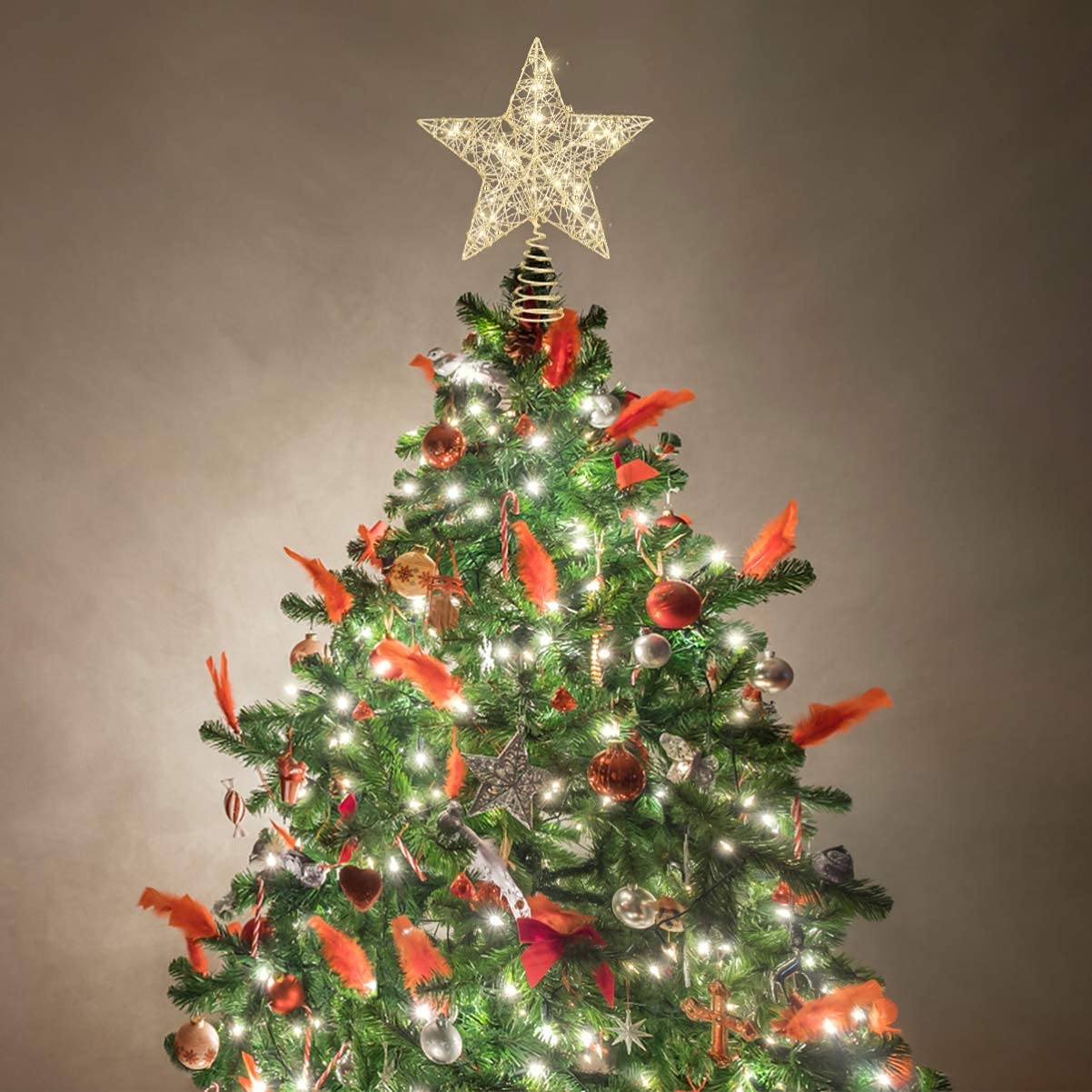 Gold Star Tree Topper, Rustproof Wire Christmas Tree Topper Star 9.84 X 7.87 X 2.36 Inch Decorative Lighted Treetop for Holiday Party and Home Decor