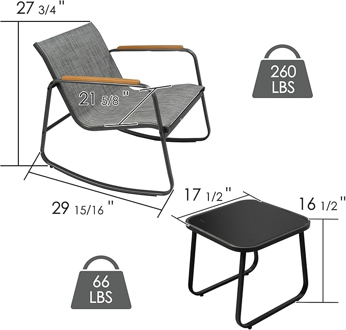 Kozyard 3-Piece Rocking Chair Set, Outdoor Rocking Textilene Bistro Set