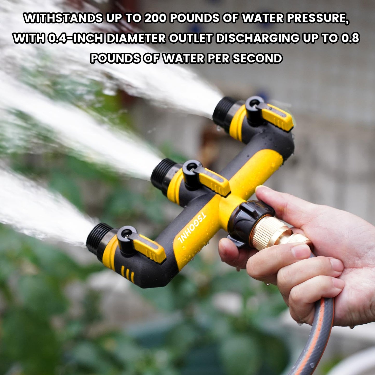 3/4-Inch Garden Hose Splitter, Outdoor Faucet Adapter, Patio Hydrant Manifold - Designed for Multiple Irrigation System Sprinkler Timers, 3-Way Hose Bib Valve-Yellow