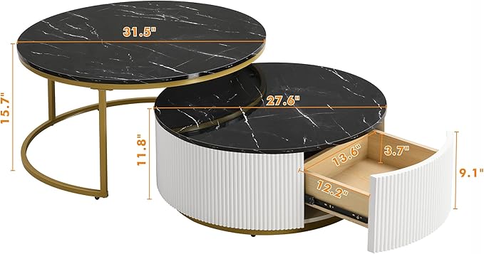 Modern Round Nesting Coffee Table Fluted