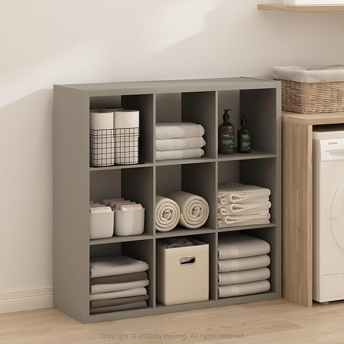 Furinno Simple Cube Storage Organizer, 9-Cube Display Shelf, Open Back Shelving