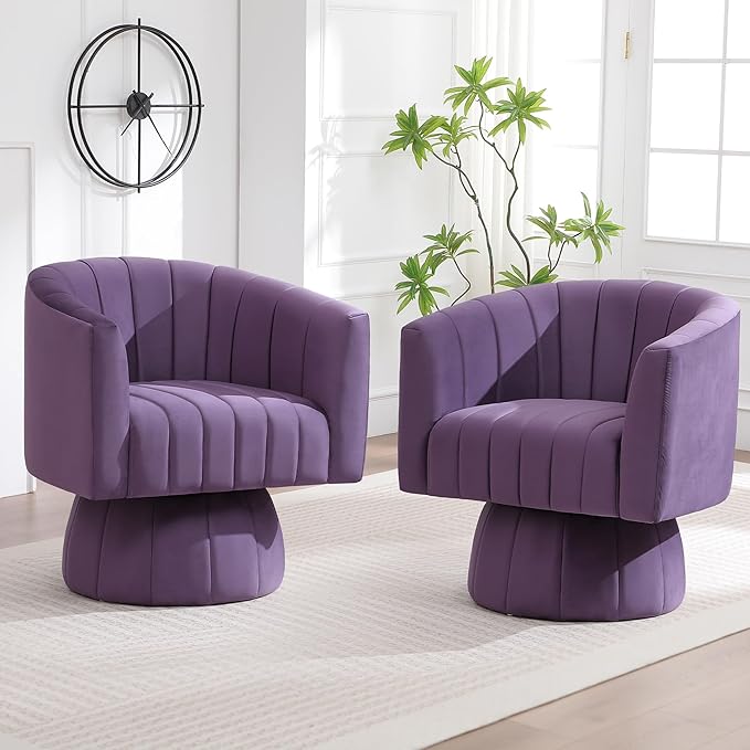 Swivel Accent Barrel Chair, Cute Comfy Small Round 360° Arm Chair. Velvet Club