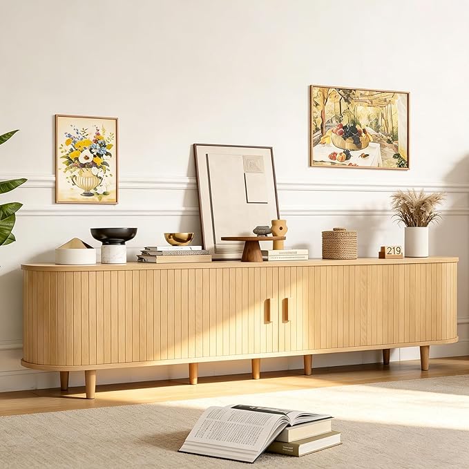 80" Mid Century Modern TV Stand, Wood TV Consoles