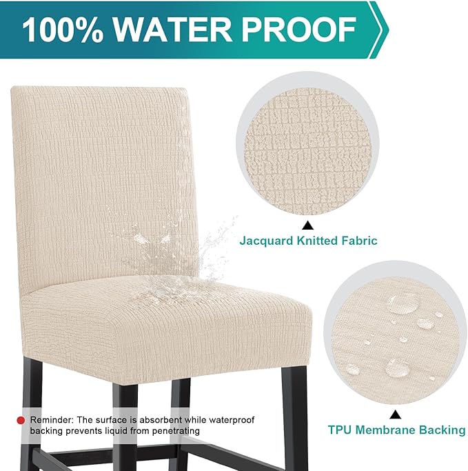 Turquoize 100% Waterproof Bar Stool Cover Stretch Washable Barstool Seat Covers