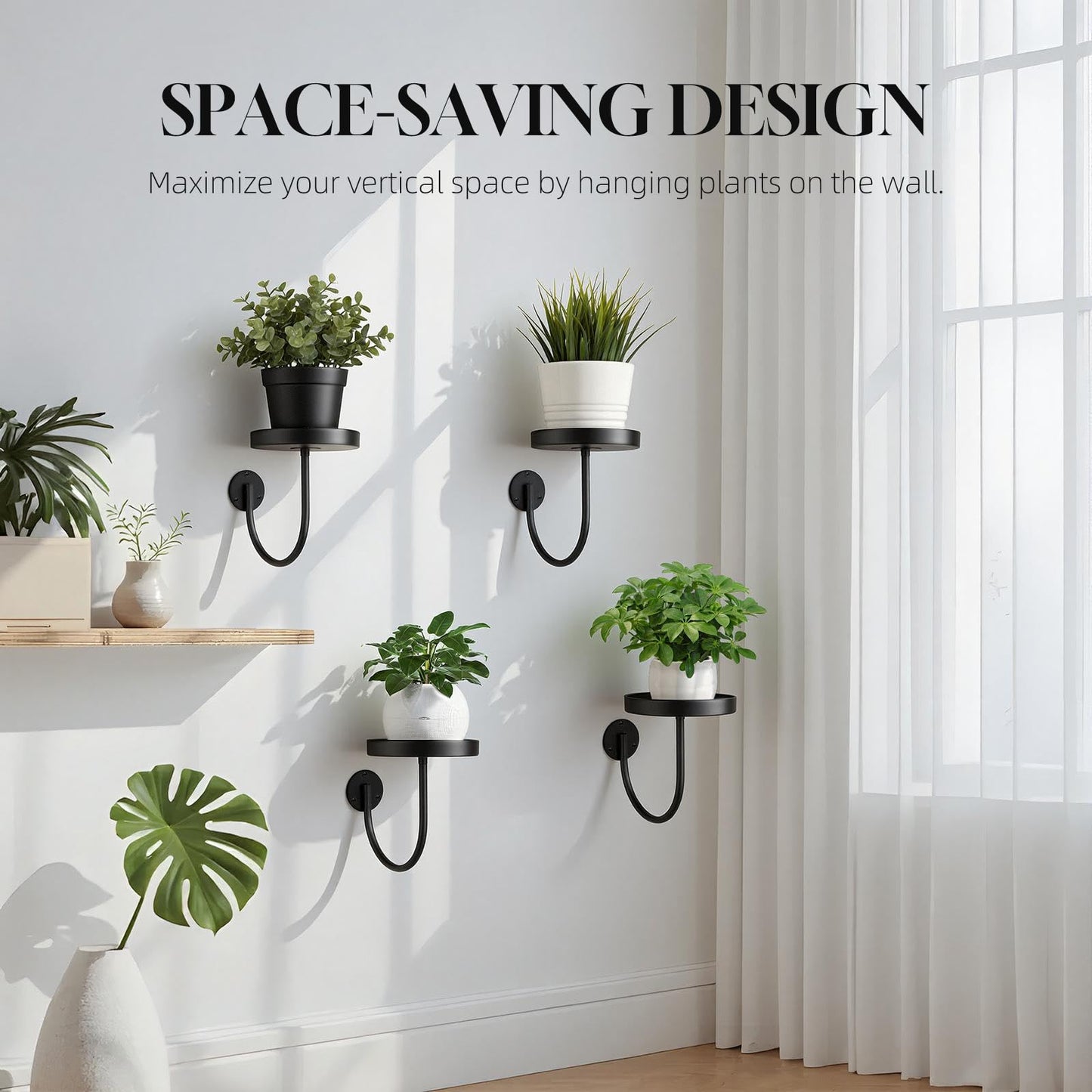 Neiteli 4 Pack Wall Plant Holder,Wall Planters for Indoor Plants,Plant Hanger Indoor,Metal Plant Wall Hanger,Hanging Plant Holder（Black）