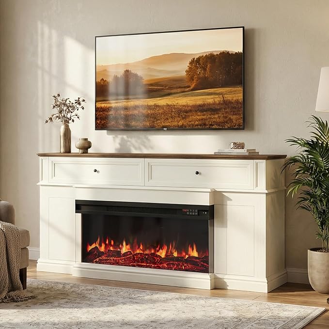 63" Farmhouse TV Stand with Fireplace