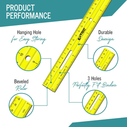 Clear Plastic Rulers 12 Inch, Rulers Bulk for Classroom Assorted Colors 10 Count Metric and Inches Ruler, Shatterproof Ruler 12 Inch