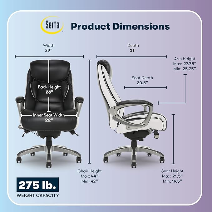 Serta® Lautner Executive Home Office Desk Chair, Ergonomic High-Back