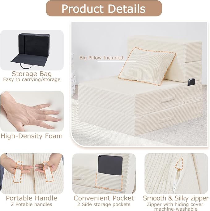 Folding Sofa Bed, 4 in 1 Convertible Sleeper Chair