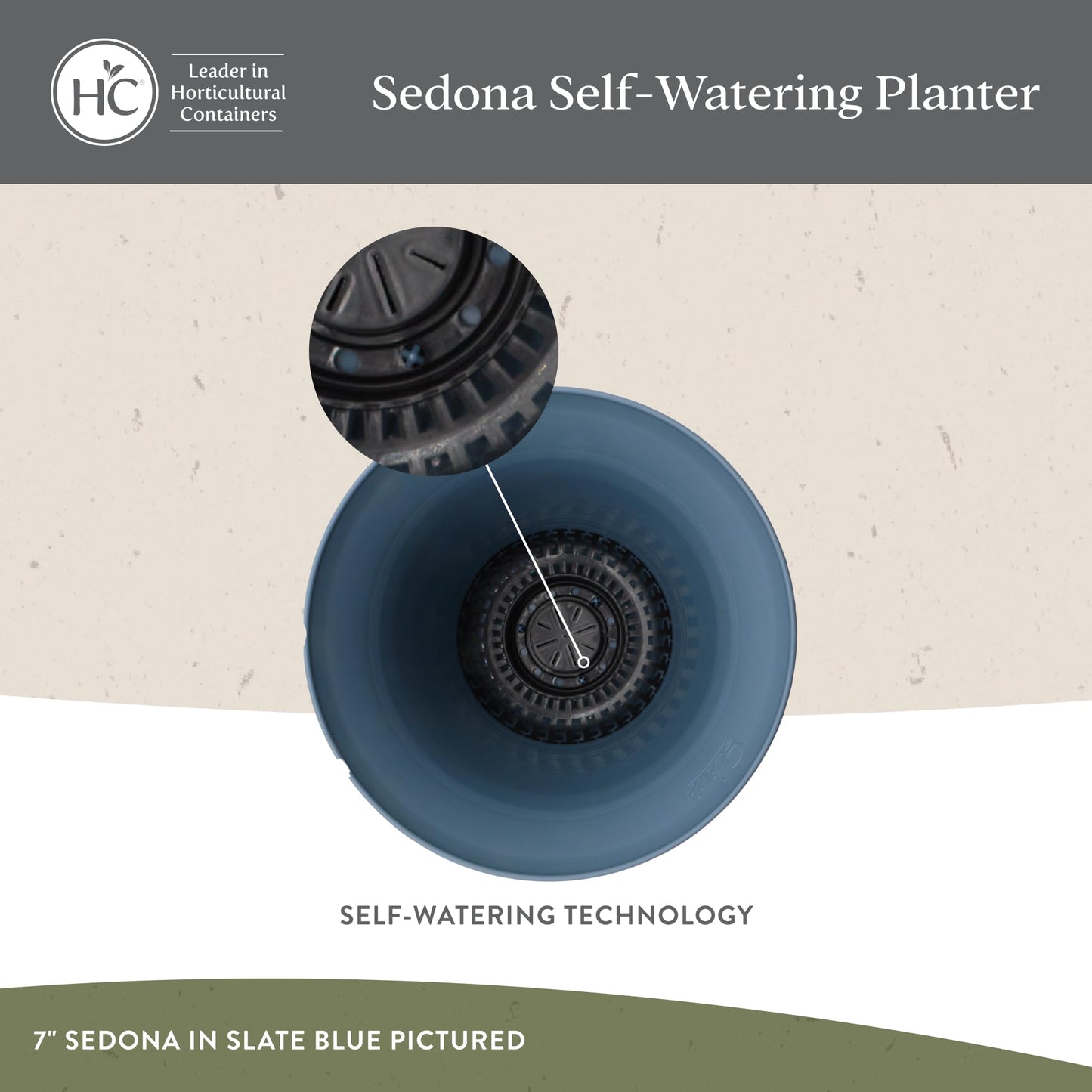 The HC Companies 7 Inch Sedona Round Self Watering Planter Pots, Lightweight UV-Resistant Plastic Indoor & Outdoor Planters, 4-Pack Flower Pots for Garden & Home Decor, Dusty Teal