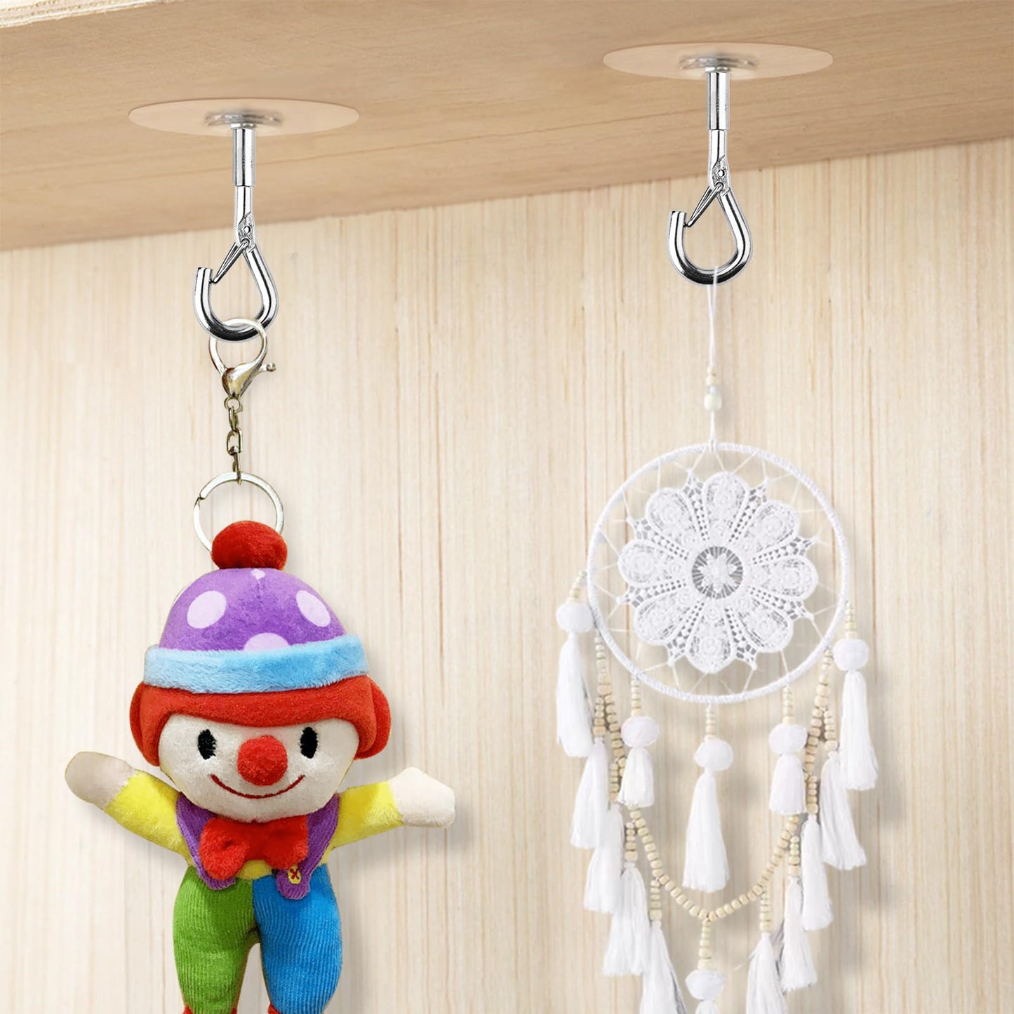 Sankoly 12 Pcs Self Adhesive Ceiling Hooks No Drilling Ceiling Hooks Stainless Steel Eye Hooks for Hanging Small Plants Wind Chimes, Secure/Enclosed Design, Easy to Open