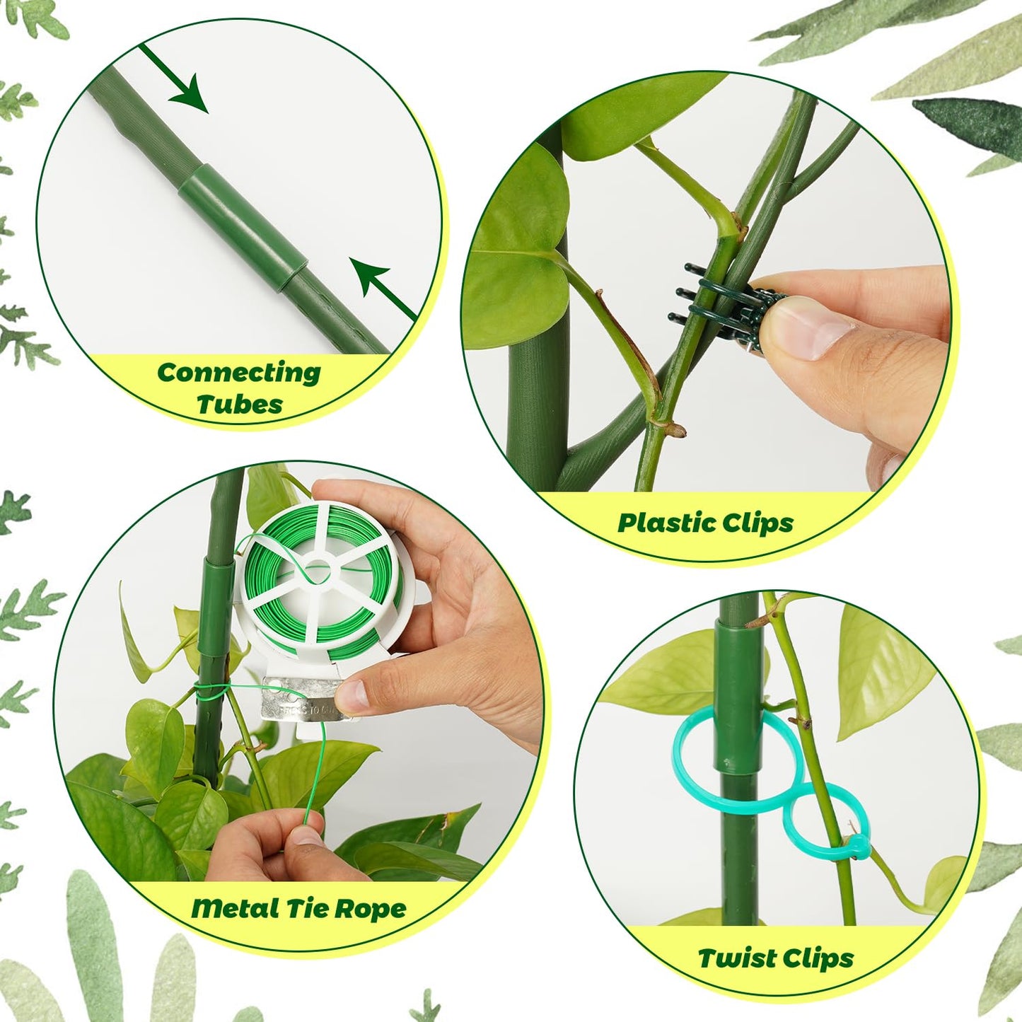 Linyona 16 Pack Stackable Monstera Plant Support, 27.5 Inch Climbing Plants Support Structures for Indoor Outdoor Plants, 20 Orchid Clips & 16 Twist Clips & 65.5ft Twist Ties