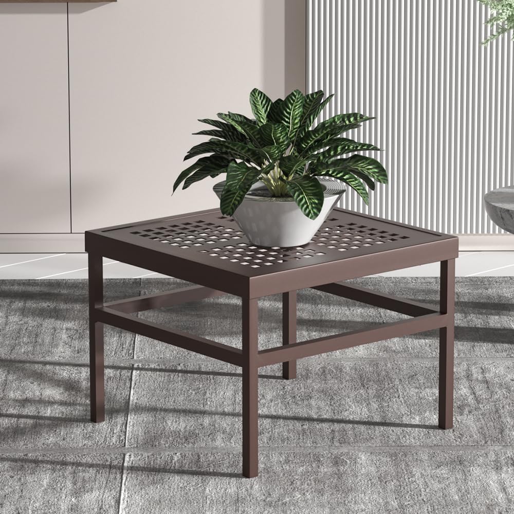 DHYGOTFUR Plant Stand - Indoor/Outdoor Extra-Sturdy Aluminum Plant Stand – Ideal for Patios, Gardens, Living Room Decoration（Brown）