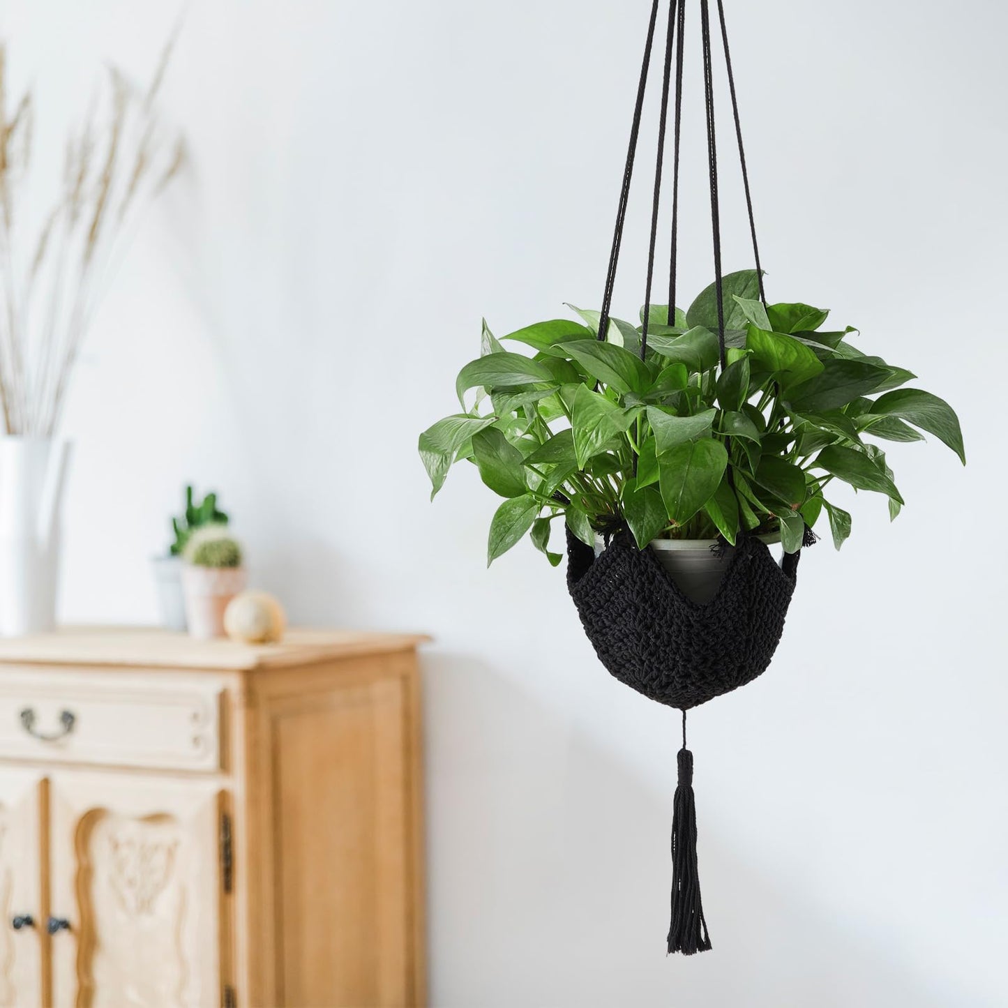 Shappy 3 Pack Boho Macrame Plant Hanger, Large Hanging Planter Plant Holder Pot Hanger Hanging Basket Wall Planters, Plants Lover Gift for Indoor Garden (Classic,Black)