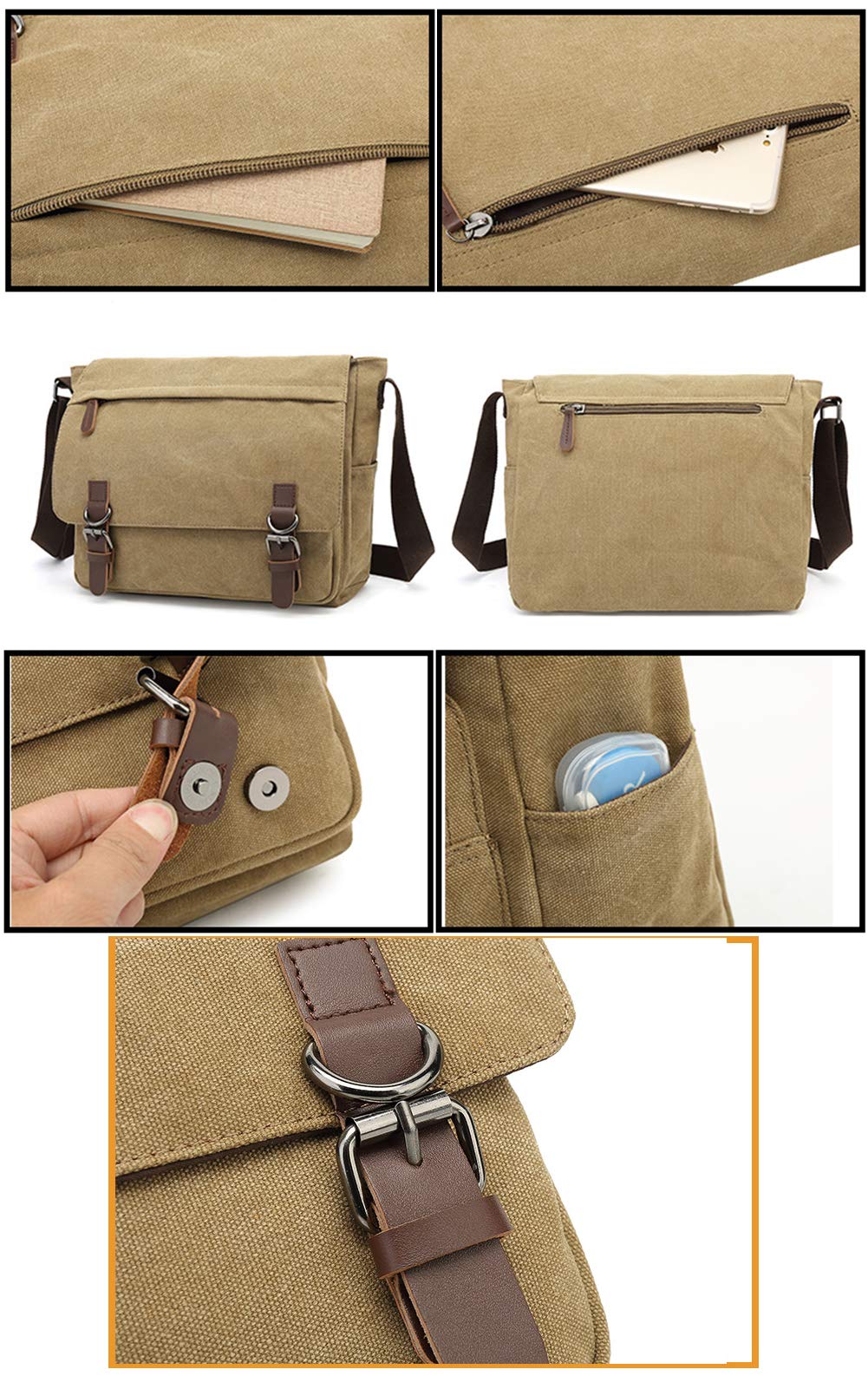 Sechunk Canvas Vintage Messenger Bag Shoulder bag Leather Cross body bag Large Travel Crossbody bags for men women 13inch Laptop