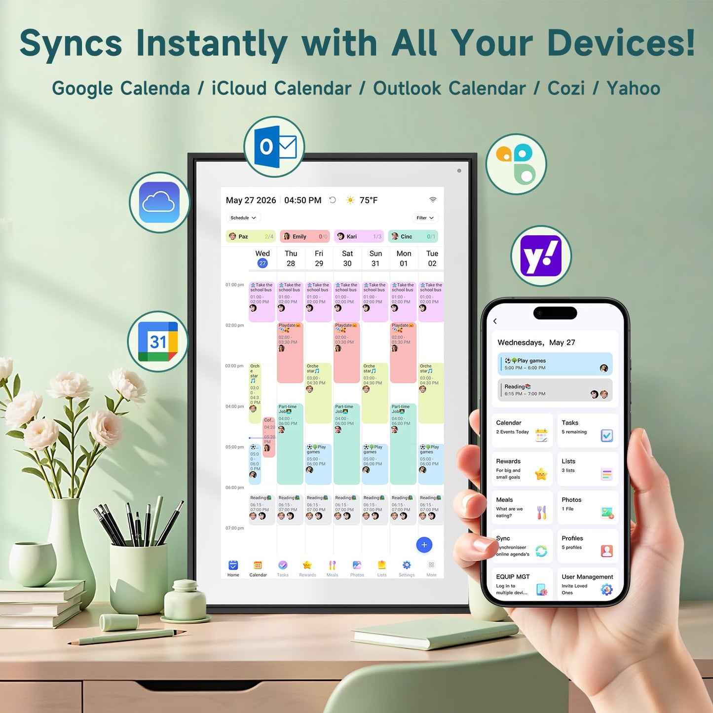 Digital Calendar 21.5 Inch with Chore Rewards – Smart Electronic Family Organizer, Touchscreen Wall Calendar, Meal Planner & Photo Frame, Syncs with Google/iCloud, for Wall or Desk, Black