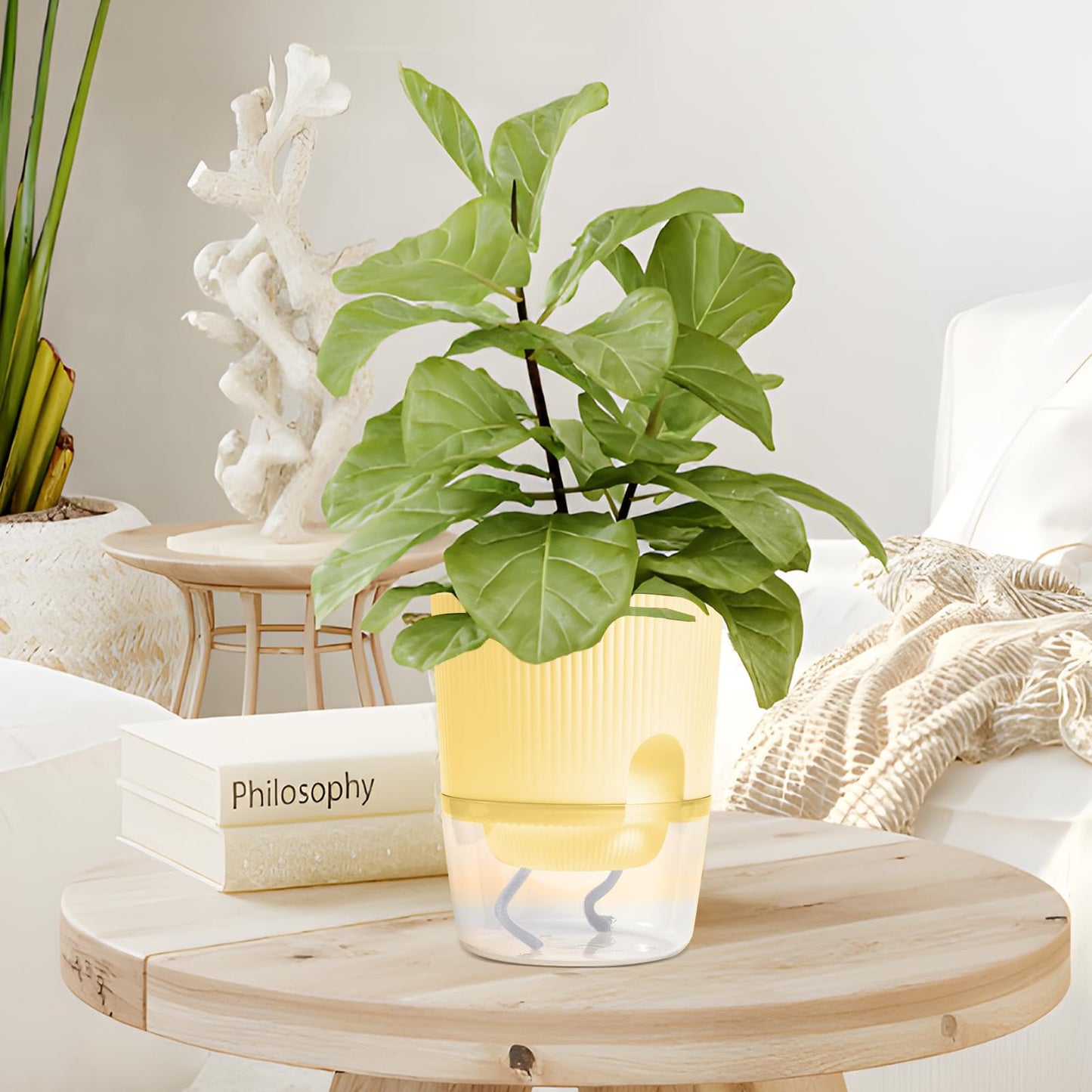 Eurysman 3 Pack Self Watering Planter Pots for Indoor Plants - 5.5 Inch African Violet Pots with Wick Rope - Yellow