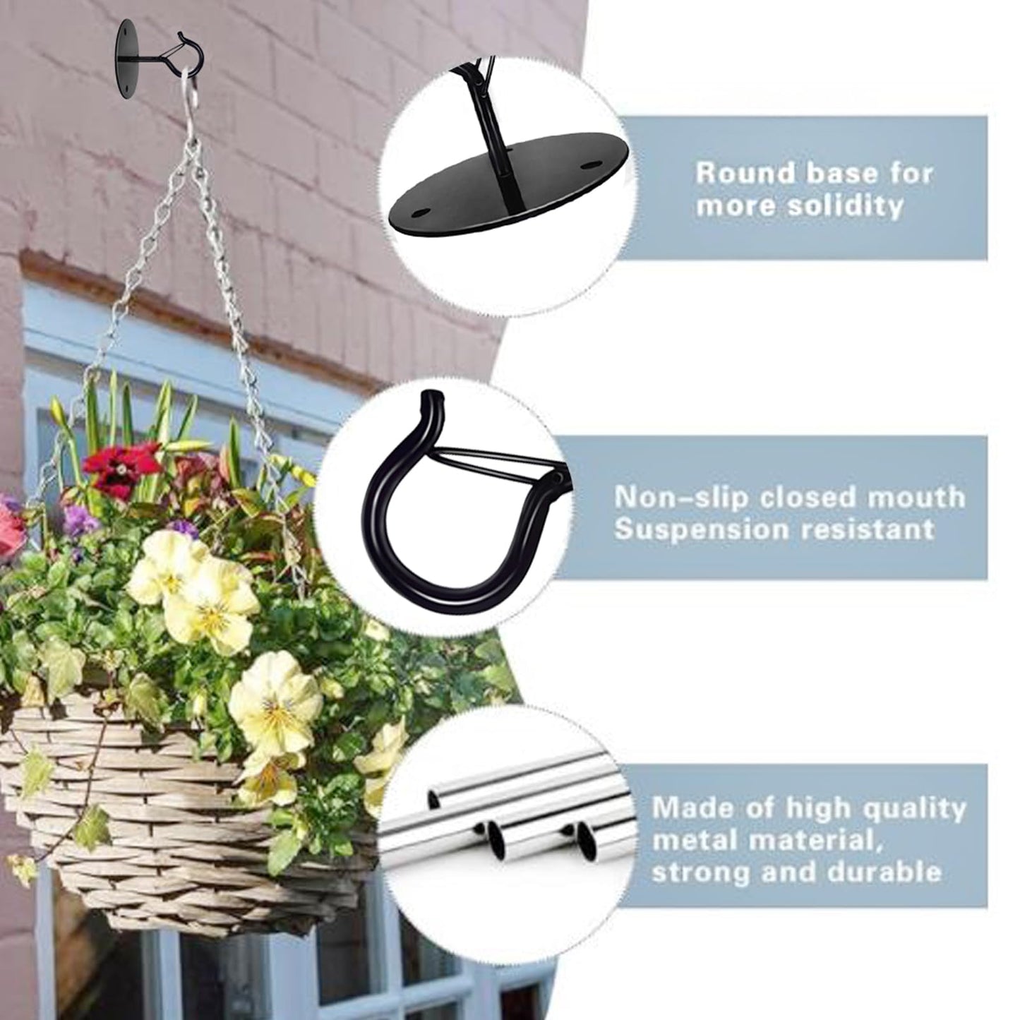 Taeekiy 4 Pcs Black Ceiling Hooks for Hanging Plants Holder with Safety Buckle,Ceiling Decor Hook Heavy Duty,Metal Plant Hanger Indoor&Outdoor.Hooks for Hanging Plants,Wind Chime,Bird Feeders (Black)
