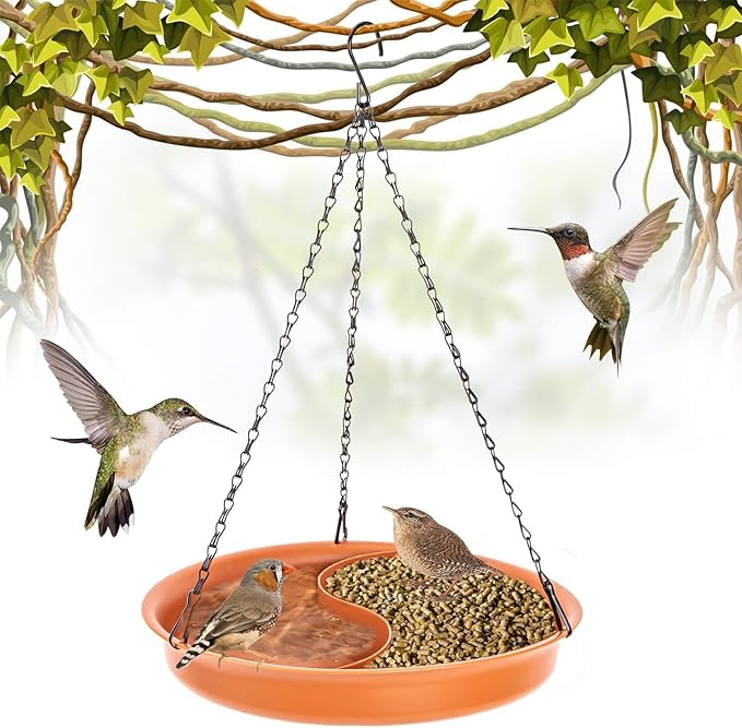 CARGEN Hanging Bird Bath for Outdoors - Hanging Bird-Feeder BirdBath Bowl Water Feeder for Garden Plate Tray BirdBath Tray Water or Seed