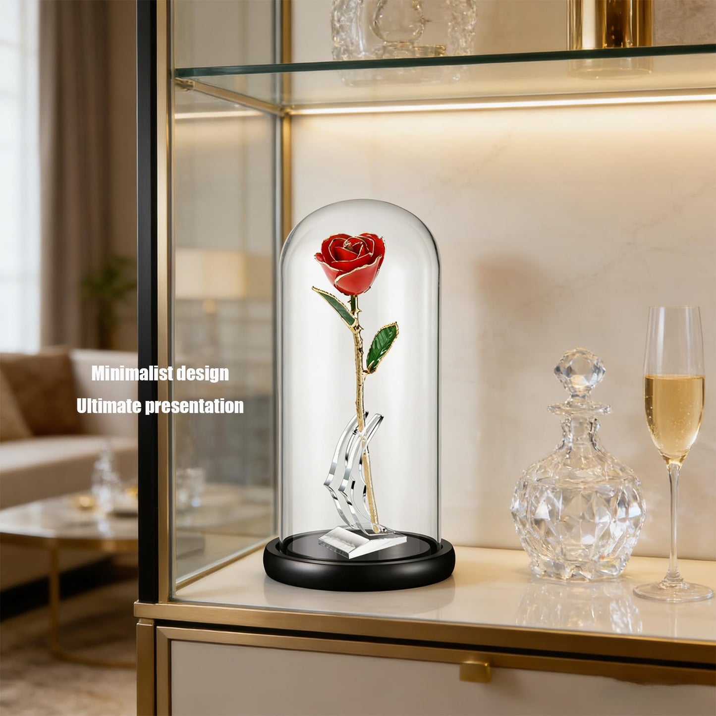 WaterFense 13" Glass Cloche Dome with Black Wood Base, Display Cover for Rose Antique Collectibles Terrarium Cupcakes, Decorative Showcase Bell Jar. Black