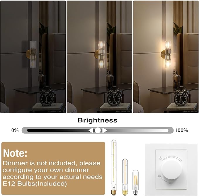 Gold Wall Sconce, Modern Bathroom Sconces Wall Lighting Vanity Light Fixtures with Clear Crystal, Hardwired Brushed Brass Wall Mount Lights for Living Room Corridor Mirror Bedroom Stairs