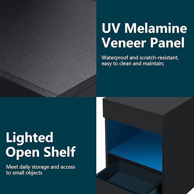 HOMMPA Open Shelf LED Nightstand