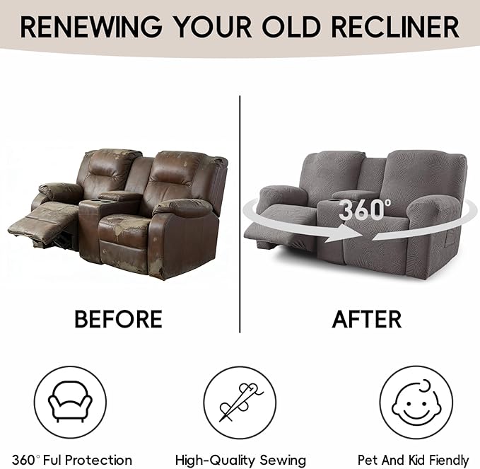 Recliner Loveseat Covers with Console, 6-Piece Stretch Geometric Strokes