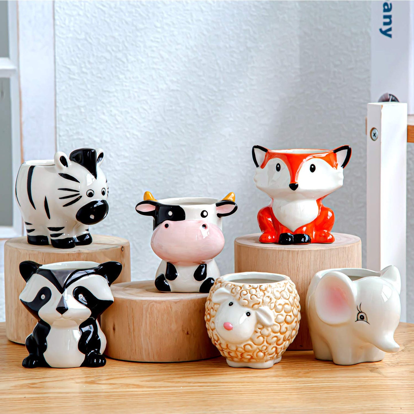 YINUOWEI Cute Succulent Planter, Succulent Pots with Drainage Hole Flower Plant Pot Cartoon Ceramic Tiny Pot for Indoor Mini Flower Planters Cactus Container Set of 6