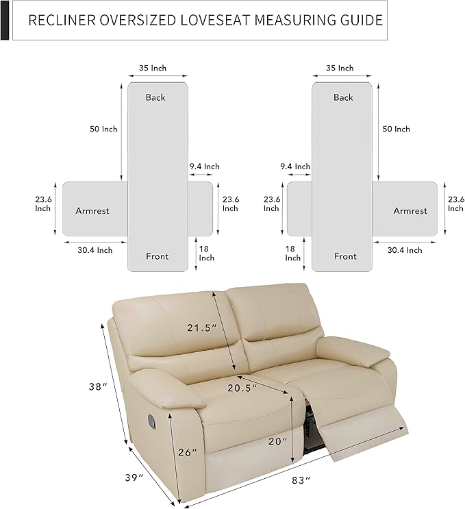 Easy-Going Oversized Loveseat Recliner Cover, Reversible Couch Cover