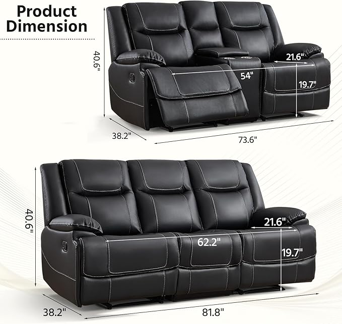 ANJ Premium Genuine Manual Reclining Sofa Set