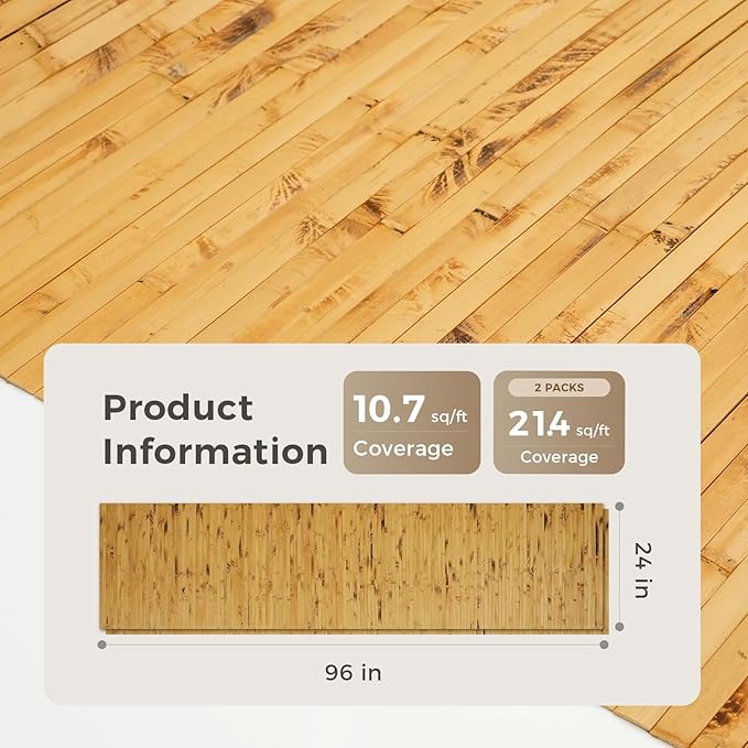 OUZUGIE 2 Pack 96x24 Inch Natural Bamboo Wall Panel – Yellow Burned Pole Wrap