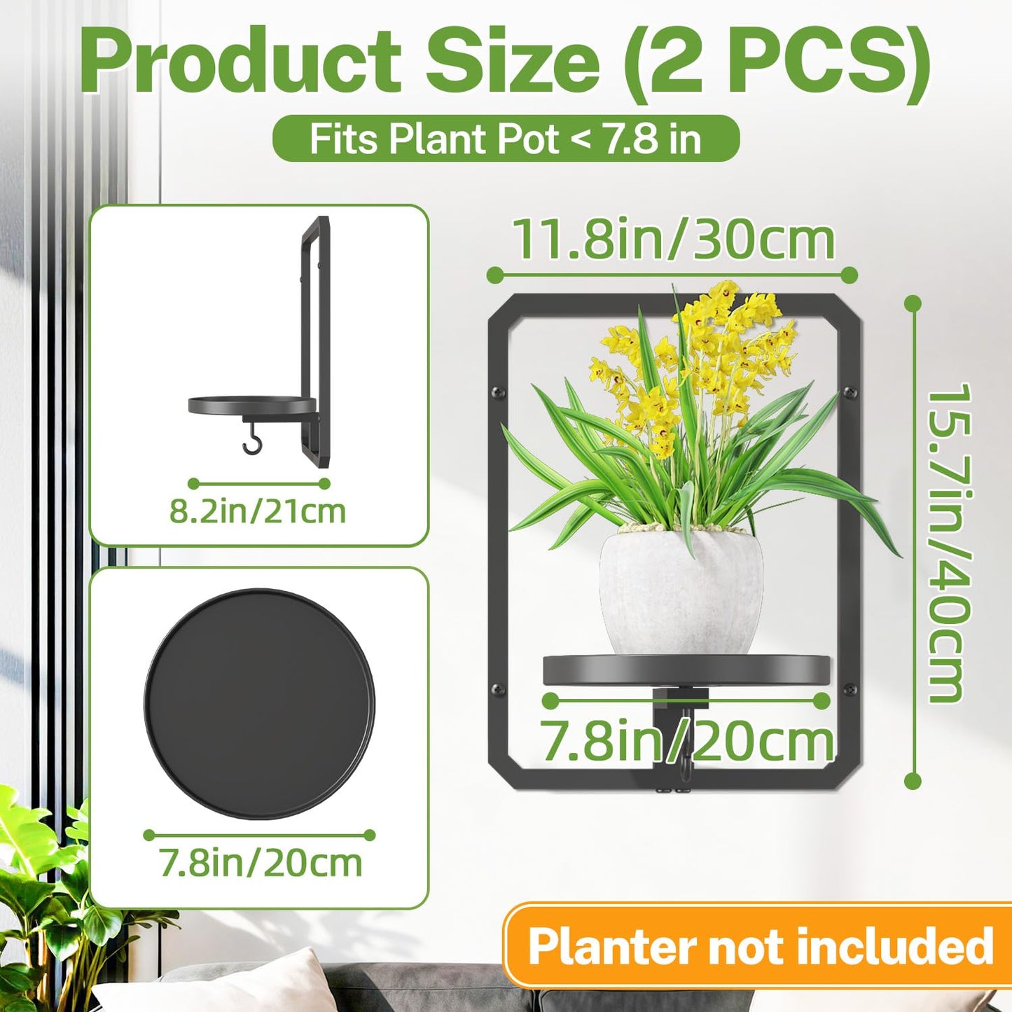iDavosic.ly Wall Plant Picture Frame Holder Set of 2 for Indoor, Metal Stand with Hanging Hooks, Floating Flower Display Decor, Space Saving & Easy to Assemble (Pots/Chains/Plants Not Included)