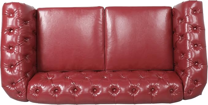 LEVNARY Leather Sofa, Chesterfield Tufted Upholstered 2 Seater Couch, Modern