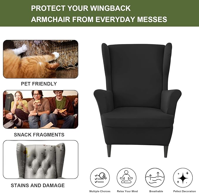 HAOYONG Wing Chair Slipcovers Waterproof Spandex Wingback Chair Covers 2 Pieces