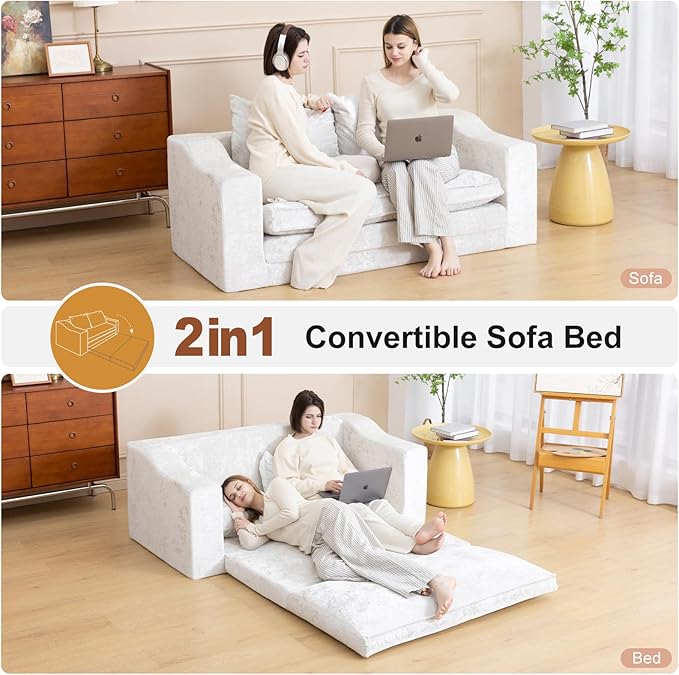 61" Convertible Sofa Bed Loveseat, Memory Foam Boneless Floor Couch