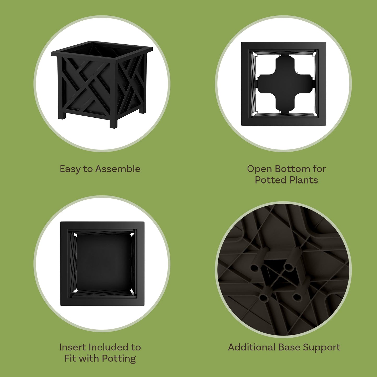 Lattice Design Planter Box 2-Pack – 14.75-Inch Decorative Outdoor Flower or Plant Pots – Front Porch, Patio, and Garden Decor by Pure Garden (Black)