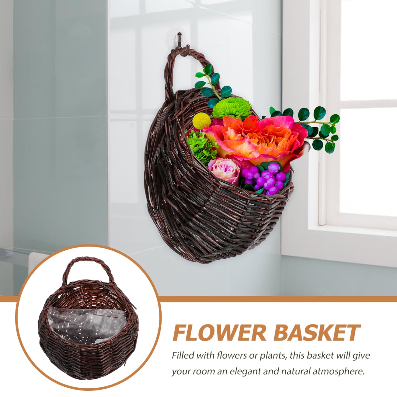 DOITOOL Rattan Woven Hanging Basket: 2PCS Wicker Wall Planter Woven Hanging Storage Basket Wall Flower Holders Indoor Outdoor Bohemia Planter