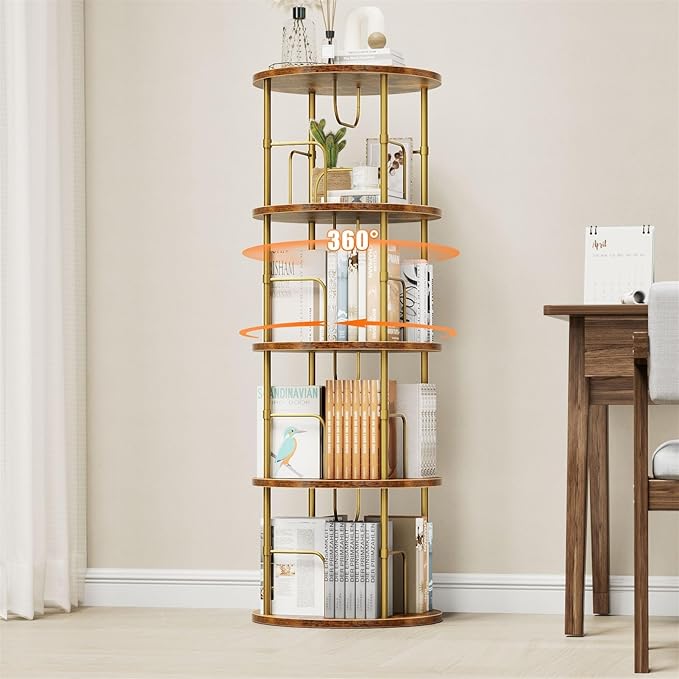 ALLSTAND Rotating Bookshelf, 4 Tier Spinning Bookshelf Tower, 360° Display
