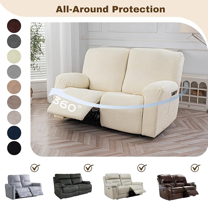Gennia Recliner Loveseat Cover 4 Pieces, Waterproof Stretch Recliner Sofa
