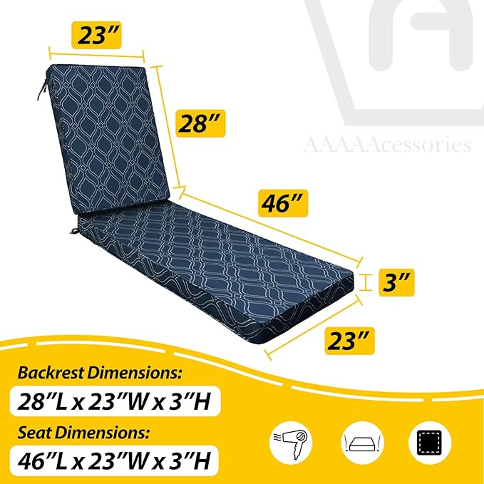 AAAAAcessories Outdoor Chaise Lounge Cushions, Fade-Resistant, Waterproof Patio
