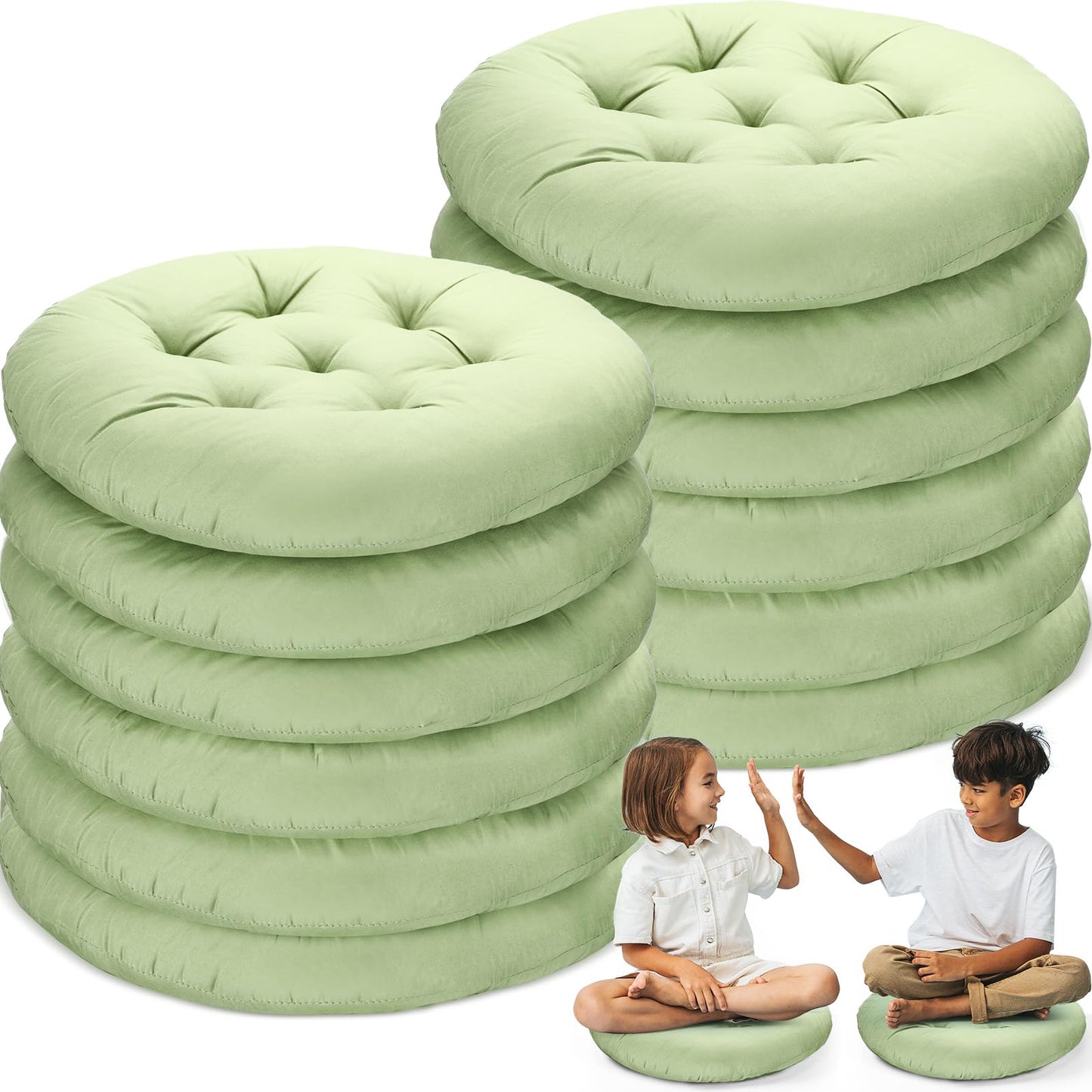 Fumete 12 Pcs Round Floor Pillows Cushions Seating 16 x 16 Inches Floor Round Cushions for Kids Toddlers Flexible Reading Chair Pillows for Classroom Home School Playing Supplies(Green)