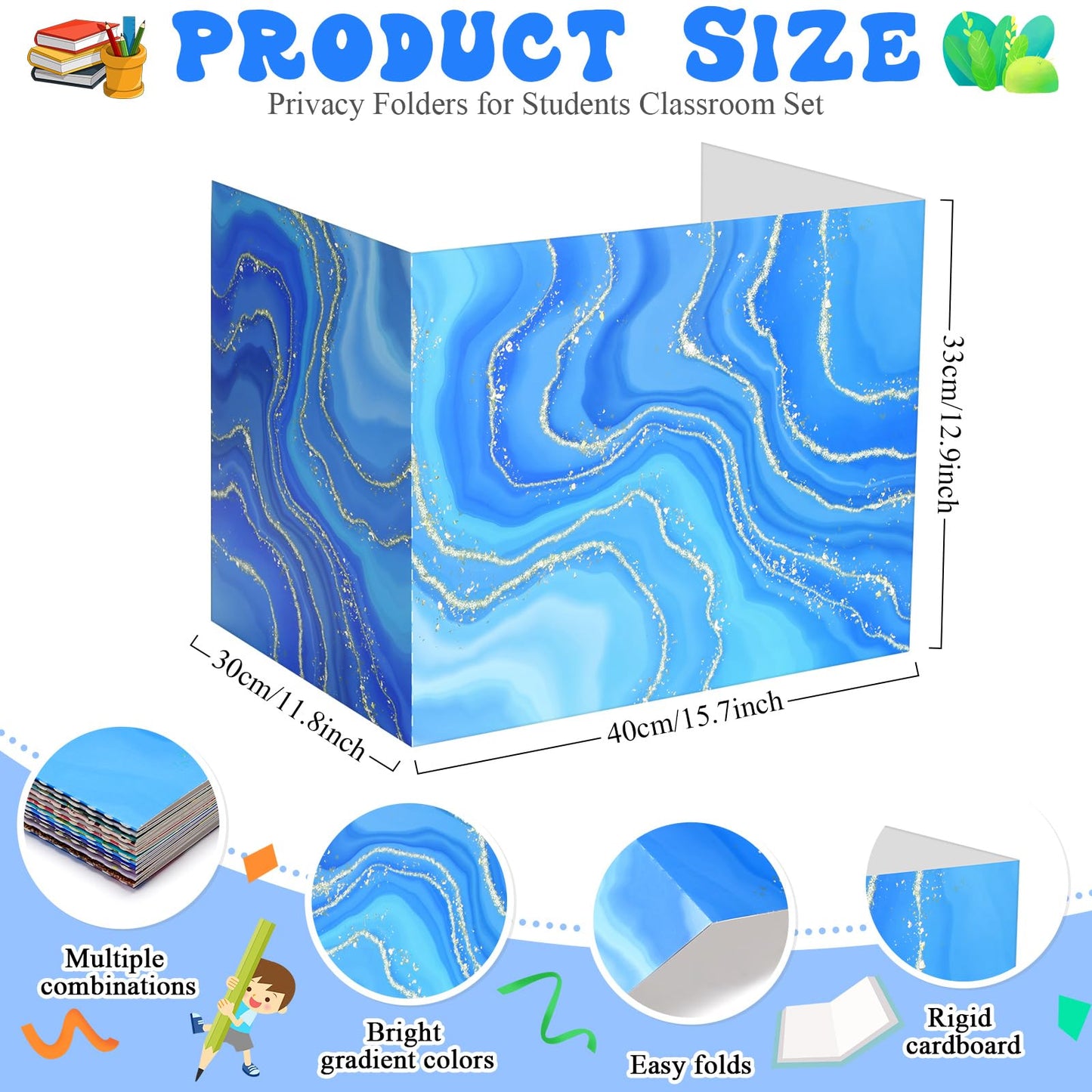 SATINIOR 24 Pcs Privacy Folders for Students, Desk Dividers for Classroom Testing, Student Privacy Boards Classroom Must Have, School Teacher Supplies(Marble Style,Vibrant Color)