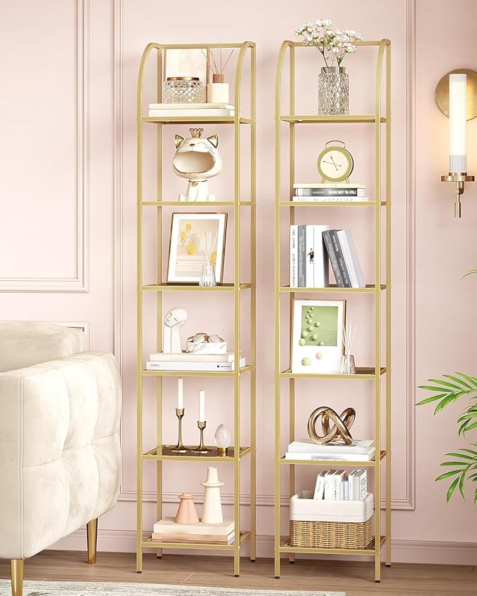Hzuaneri Bookcase Bookshelf, Tempered Glass Arched Bookshelf