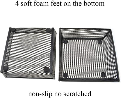 HAHIYO Stackable Mesh Tray Cup 6 x 6 x 2 inches Sturdy Container for Desk Drawer Organizer Collection for Home Office School kitchen Soft Foam Feet No Sharp Edges 2 Pack Black
